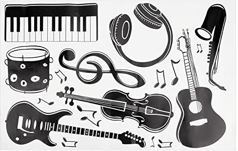 GORGECRAFT PVC Sticker Mural Notes de Musique Stickers Muraux Noir Instruments de Musique Décoration Murale Amovible Guitare Piano DJ HeadPho Ne Batterie Saxopho pour Studio de Musique Chambre Art