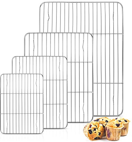 Herogo Set di 4 griglie di raffreddamento rettangolari per torte, in acciaio inox, per friggere, grigliare, raffreddare, grande/medi/piccole/mini dimensioni, antiruggine e lavabile in lavastoviglie