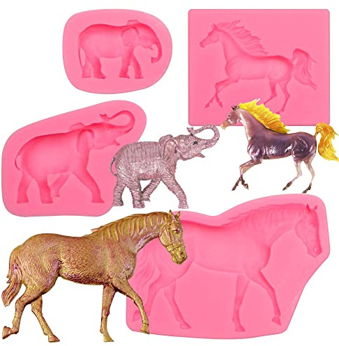 Fondant-Formen mit Pferd, 4 Packungen, Elefanten-Tier-Schokolade, Silikonformen für Pferde, Cowboy, Kuchendekoration, Cupcake-Topper, Gummipaste, Süßigkeiten, Ton