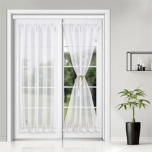 SK Studio Cortinas Translúcida Cortina de Puerta Francesa oscurecimiento de la habitación para Puertas de Cristal 2 Piezas Blanco, 64x102cm