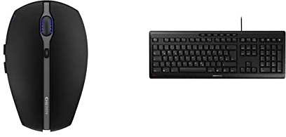 CHERRY GENTIX BT, kabellose Bluetooth Maus, Multi-Device Funktion für bis zu 3 Endgeräte, schwarz & Stream Keyboard, Deutsches Layout, QWERTZ, kabelgebundene Tastatur, Blauer Engel, schwarz