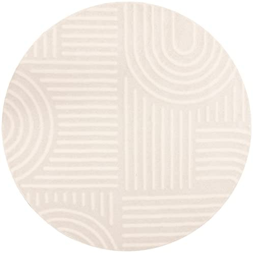 Kurzflor Teppich, Rund, Wohnzimmer, Boho Geometrisch - Weiß - Ø160 cm (rund) - Moderner Superweicher Teppich
