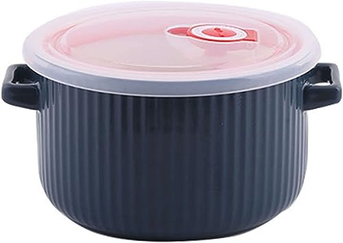 Tazón de Sopa, Tazón de Arroz, Tazón de Desayuno, Tazones de Sopa de Cerámica con Tapa, Taza de Sopa Grande con Asa, Tazones de Ramen Pequeños Apto for Microondas, Tazón de Desayuno-azul-17x14x8.5cm,