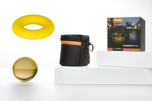 Lensball von Rollei - 80mm Vollglaskugel, Foto-Kugel mit Aufbewahrungstasche, Mikrofaser Reinigungstuch und gratis Silikonring zum Fixieren der Glaskugel (Gold)