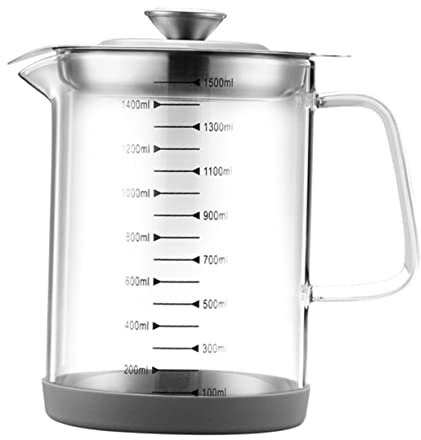LIFKOME Ölkanne Glas Mit Ölfilter Sieb 1,5l Küchenölbehälter Mit Deckel Ölaufbewahrungsflasche Für Gefiltertes Bratöl Multifunktional