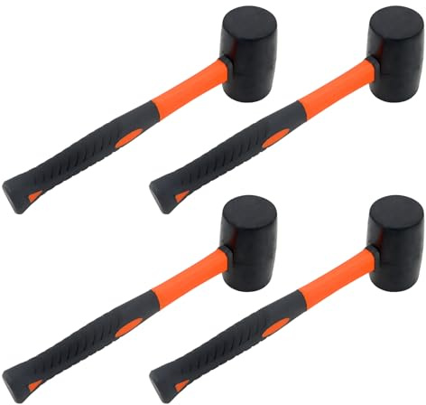 SOUJAP 4 Pack 16oz Rubber Mallet Hammer, 500g Black Rubber Flooring Hammer for Tiling, Paving Slabs, Floor