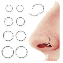 Diamday 8 st Näsring, 16G/18G, 316L Kirurgiskt Stål, Septum Ring, Näsring, Helix Conch, Tragus, Daith, Örpiercing, Guld, Silver, Svart, Klicker, Broskörhängen, Läppring, 6 mm/8