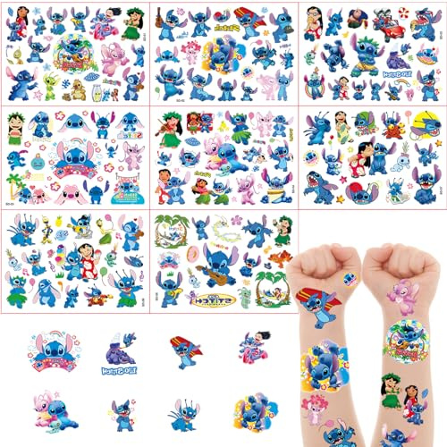 Stit-ch Temporäre Tattoos für Kinder - 8 Blätter Mit 180+ Karikaturen für Jungen, Kindergeburtstag Party Deko, Hautfreundlich