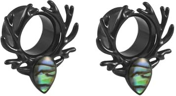 Stfery Tunnel 8mm, 2 Stück Edelstahl Ohr Plugs Schwarz Bunt Geweih Mit Muschel Muster Flesh Ohr Tunnel