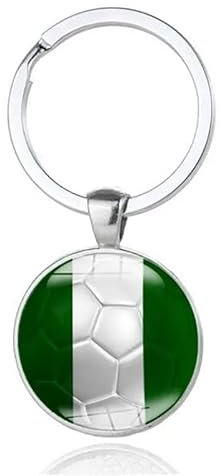 Art Attack Nigerian Flag Soccer Keychain, Nigeria Super Eagles National Football Team Accessories History Party Favor Fan Car Key Chain Ring Pendant Charm (Silver), Silver, S