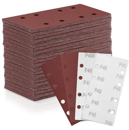 ZEHIQ 93x185mm Schleifpapier Set 100 Stück 8 Loch Klett 40-400 Körnung | 8 Loch Schleifblatt, Staubabsaugung, Klett, langlebig, gleichmäßiges Schleifen, Holz, Lack, Feinschliff