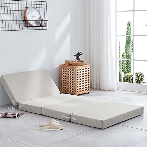 Faltbare Einzelmatratze aus Schaumstoff, tragbar, zusammenklappbar, Futon-Bodenbett mit abnehmbarem Bezug, rutschfeste Unterseite, 60 x 200 x 5 cm, 200 cm lang, Hellgrau