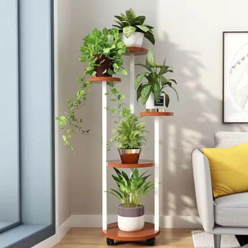 SQMGFA Hoher Pflanzenständer mit 5 Ebenen und Rädern für den Innenbereich – Eckregal für Pflanzen – Mehrere Pflanzgefäße, Topfhalter, Blumenständer für Wohnzimmer, Balkon, Garten, Terrasse, J (H)