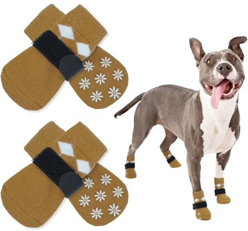 PUMYPOREITY 2 Paires Protection Coussinet Chien, Protection de Pattes Antidérapante Chien Chaussures Protection Chien Blessé Chaussures Hiver Chien Chaussette Chien Protection Chaleur(Marron, L)
