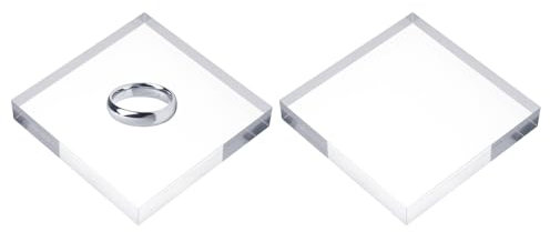 sourcing map 2 bloques de exhibición cuadrados acrílicos, 127 x 127 mm, base transparente para exhibición de joyas, soporte elevador de cubo pulido, base de exhibición para anillos, joyas, cosméticos,