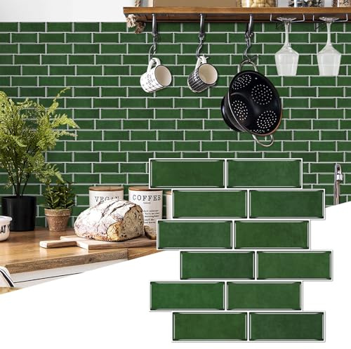 10 Stück Fliesenaufkleber, Klebefliesen Küche, 3D Steinoptik Badezimmer Wasserdichte, Fliesen Selbstklebend, für Küche Badezimmer Wandfliesen (Grün)