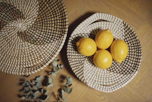 Centros Decorativos De Mesa Artesanales - Juego de 2 Cestas de Pared Bohemias Hechos de Fibra de Algas Marinas Para Almacenar ó Decorar, Fruteros De Cocina Modernos, Bandejas Para Servir Comida