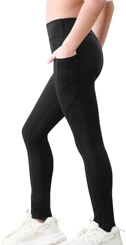 Monbessi Sportleggins Kinder Mädchen mit Handytasche Sporthose Hohe Taille Turnleggins Mädchen Lang für Gym Yoga Gymnastik