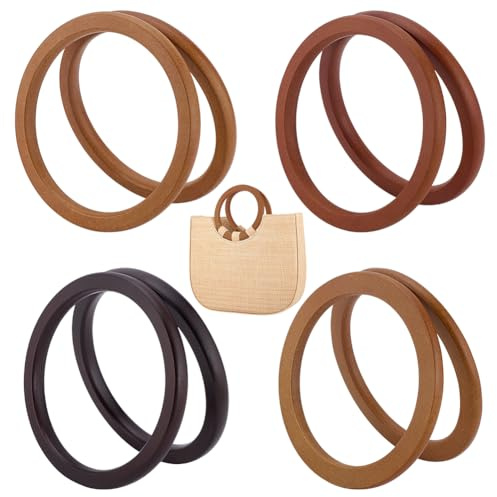 PH PandaHall Juego de 8 tiradores planos redondos de madera, 4 colores, 13,6 a 14 cm, anillos decorativos para bolso, bolso, bolso, manualidades, hechos a mano
