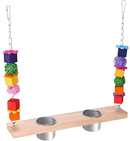 JUNNASALIKER Vogel Fütterungsschale Tassen Mit Holzplattform Parrot Barsch Natürlicher Holz Vogel Schwung Papagei Käfig Feeder Wasserschale Wasserschale