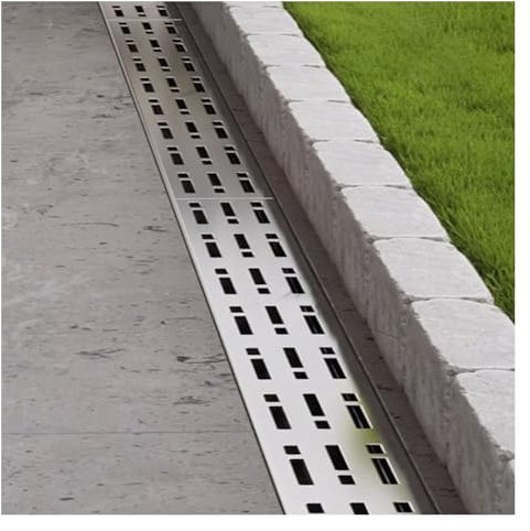 Canaleta de Desagüe Canalón De Entrada Con Rejilla De Drenaje, Kit De Canal De Acero Inoxidable, Canal De Drenaje Lineal Para Jardín, Garaje, Patio, Terraza Y Piscina(1 pack,LxWxH 100x8x4cm)