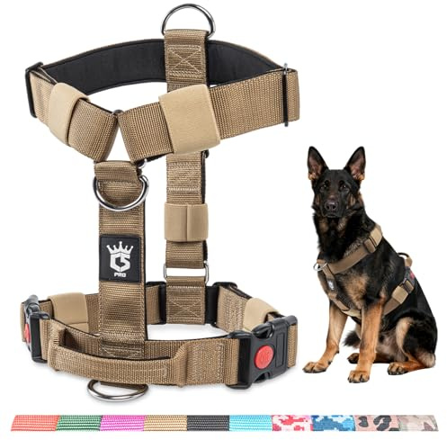 TSPRO Schweres Taktisches Hundegeschirr für Mittelgroße bis Große Hunde | Robustes Material, Schnellverschluss, Gepolsterter Griff, 3,8 cm Breit, Verstellbar, Zugfreies Design, Ideal für Spaziergänge