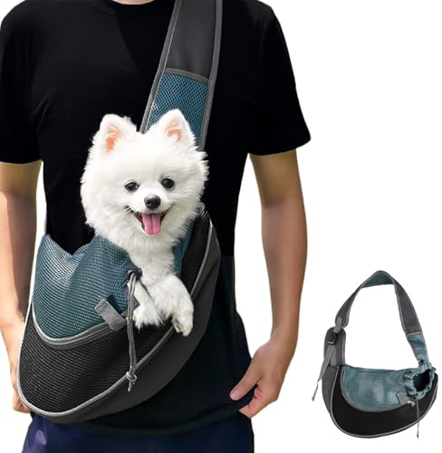 Hundetragetasche für Kleine Haustiere (Bis zu 5 kg) - Verstellbare Umhängetasche mit Sicherheitsleine & Atmungsaktivem Mesh, Outdoor Reise Hundetragebeutel/Trageluch für Welpen/Katze, (Größe L)
