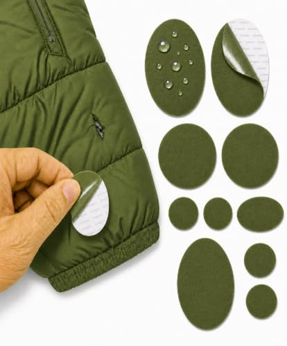 Selbstklebende Reparatur Flicken für Jacken, Zelte, Schlafsäcke, Olivgrün | Wasserdichtes Ripstop-Polyester, reiß-, kälte- und hitzebeständig, repariert Steppjacken, Taschen, Polster, ohne Nähen
