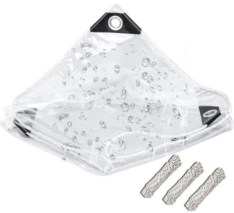Plane Transparent mit Ösen, Reißfest Abdeckplane Wasserdicht, 420g/m² PVC Zeltplane, für Gartenmöbel Gewächshaus Dach Pflanzen Außenbereich Outdoor Zelt