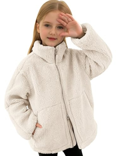 Hsternexy Teddy Fleecejacke Kinder Mädchen - Dicke Winterjacke Plüsch Warme Kuscheljacke Sweatjacke Stehkragen Leicht Übergangsjacke Sherpa Zwei-Wege Teddyjacke Herbstjacke Einfarbig Freizeit Mäntel