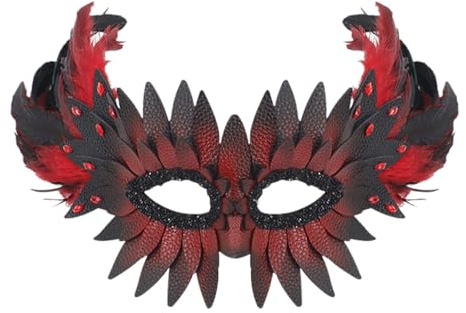 JewelryWe Masque Bal Masqué Femme Hibou: Masque Vénitien Demi Visage avec Plumes et Strass en Cuir PU Doux, Confortable et Mystérieux pour Carnaval Soirée Déguisement Cadeau Halloween