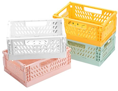 PIANKEKE 4 Pcs Collapsible Storage Boxes, Stackable Storage Baskets, Folding Crates, Collapsible Crate Box, Foldable Basket, Plastic Foldable Crates for Office Kitchen Bathroom Cupboard Organiser