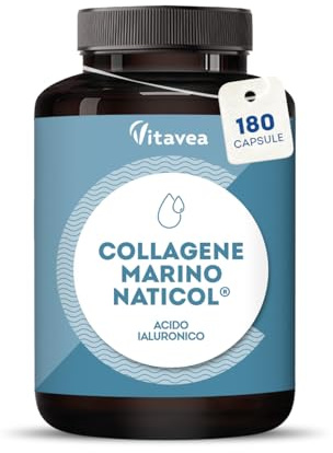 Collagene Marino Naticol® - 800 mg + Acido Ialuronico - Trattamento 2 Mesi | Formulazione Brevettata - Supporta Pelle - Ossa e Cartilagini - Trattamento 2 Mesi - Senza Glutine - 180 Capsule - Vitavea