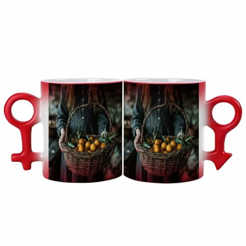 CMQHYF Coffee Mug,The Fruit Gatherer's Hands Ceramic Magic Color Changing Mug Set for Couples, Dishwasher & Microwave Safe, Perfect for Hot/Cold Drinks, Gift for Him & Her