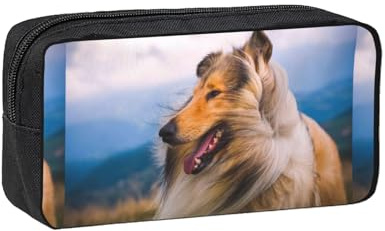 Hnnkloy Wunderschöner Langhaarcollie,Großes Federmäppchen, tragbare Stiftetasche, Schreibwarentasche für Schule und Büro