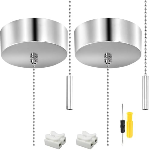 Acmerota Bathroom Light Pull Cord Switch Chrome Pull Cord Light Switch Bathroom 3A Ceiling Accessories 150CM Silver String Cylinder for Ceiling Mounted, Kitchen, Living Room, Corridor