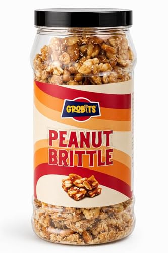 GROBITS - Peanut Brittle Traditional Retro Sweets Gift Jar - 450g | Roasted Caramelised Peanut Brittle