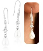 KINHOPI Pearl Earrings for Women, Silver/14K Gold Plated Dainty Pearl Drop Dangly Earrings with Cubic Zirconia Hypoallergenic Trendy Jewelry Gift for Women
