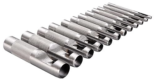 Spurtar 12 PCS Steel Hollow Leather Punch Set 1/8''-3/4''(3-19mm) Heavy Duty Round Leather Hole Tool for Watch Cloth Belt Gaskets w/Storage Bag