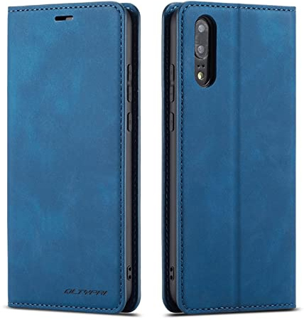 QLTYPRI Hülle für Huawei P20 Pro, Premium Dünne Ledertasche Handyhülle mit Kartenfach Ständer Flip Schutzhülle Kompatibel mit Huawei P20 Pro - Blau | Retro PU Leder Klapphülle, Handyhülle mit 3 Kartenfächer, Standfunktion, Weicher Dünne TPU-Rahmen, Stoßfeste Flip Wallet Case