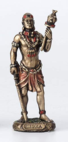 Veronese Design 8,9 cm Ellugua Santeria Orisha Gott der Reisenden, Kreuzroads und Glück, Gusseisen, handbemalt, antikes Bronze-Finish, Statue, Heimdekoration