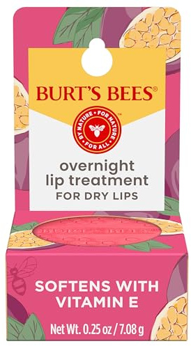 Burt's Bees Overnight Lip Sleeping Mask, 0.25 oz - Moisturizing, Hydrating, Exfoliating, Reduces Fine Lines, Ceramide Infused, Passionfruit Scent