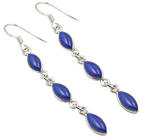SilverStarJewel 925 Sterling Silber echte Lapislazuli Ohrringe 6,6 cm Muttertag Rabatte Edelsteinschmuck