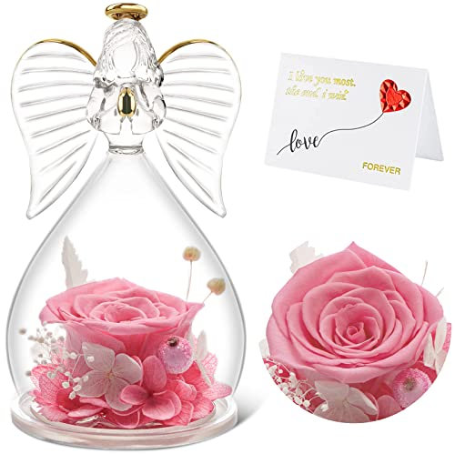 Qinqinxin Geschenke für Mama Oma, Infinity Rosen Engel Figur Geburtstagsgeschenk für Frauen, Originelles Ewige Rose im Glas Geschenke für Mutter Oma zu Weihnachtstag Muttertag Valentinstag Geburtstag