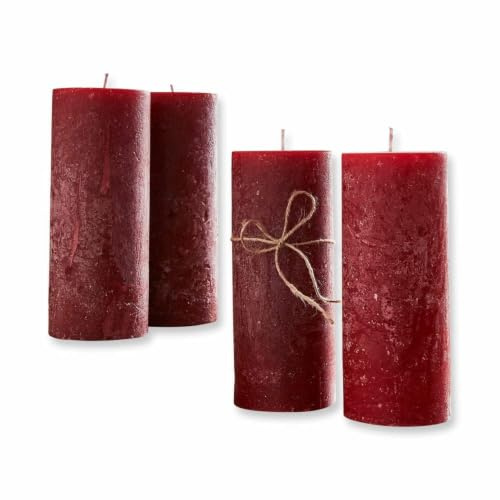 Loberon Kerze 4er Set Homel - rot | von Hand Gearbeitet, Geruchslos, Durchgefärbt, Lange Brenndauer, Dekoration, Adventskranzkerzen, Paraffinwachs