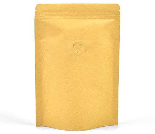 50 Coffee Beans Stand Up Pouch Bag with One-Way Degassing Valve and Zip Lock | 130x210x40mm (150g Coffee Beans), Kraft (Windowless)