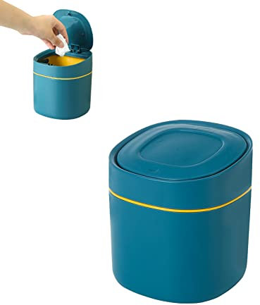 HIUOUIH Mini Cestino Spazzatura Pattumiera da Tavolo con Coperchio Piccolo Scrivania per la Carta Cucina Ufficio Bagno Casa Auto, Blu