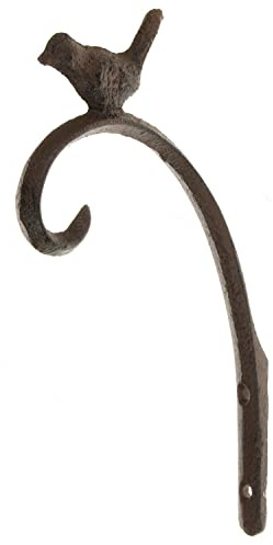 MACOSA SA83428 Wandhaken Blumenampel Metall braun mit Vogel Figur Wandhalter Landhausstil Dekoration Wand Haken Halterung Pflanzenhaken Dekohaken