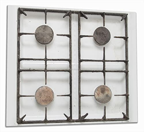 Wallario Herdabdeckplatte/Spritzschutz aus Glas, 2-teilig, 60x52cm, für Ceran- und Induktionsherde, Alter Gasherd, ungeputzt und dreckig