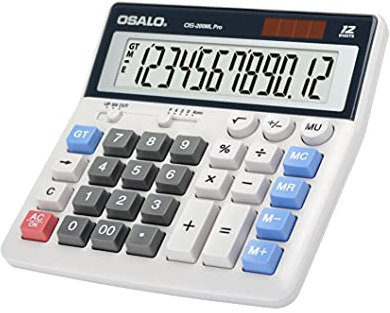 OSALO Desktop Calculator Extra Large LCD Display 12-Digit Big Number Accounting Calculator with Giant Response Button Battery & Solar Powered Perfect for Office Business Home Daily Use (OS-200ML)